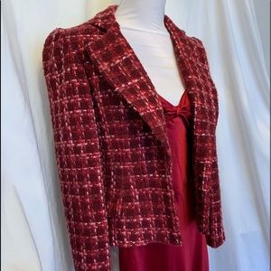 Betsey Johnson Chanel Style Tweed Jacket in Pink and Red